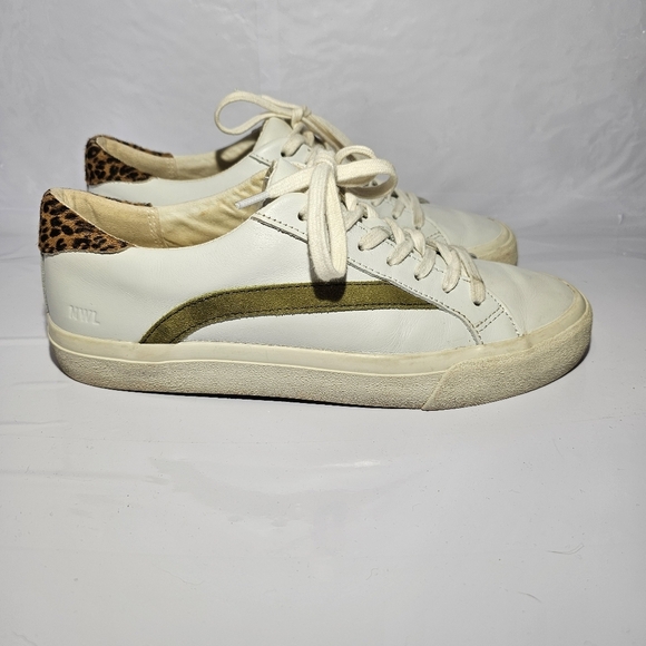 Madewell unisex white and leopard leather lace‎ up sneaker W 8, M 6.5 - Picture 1 of 9